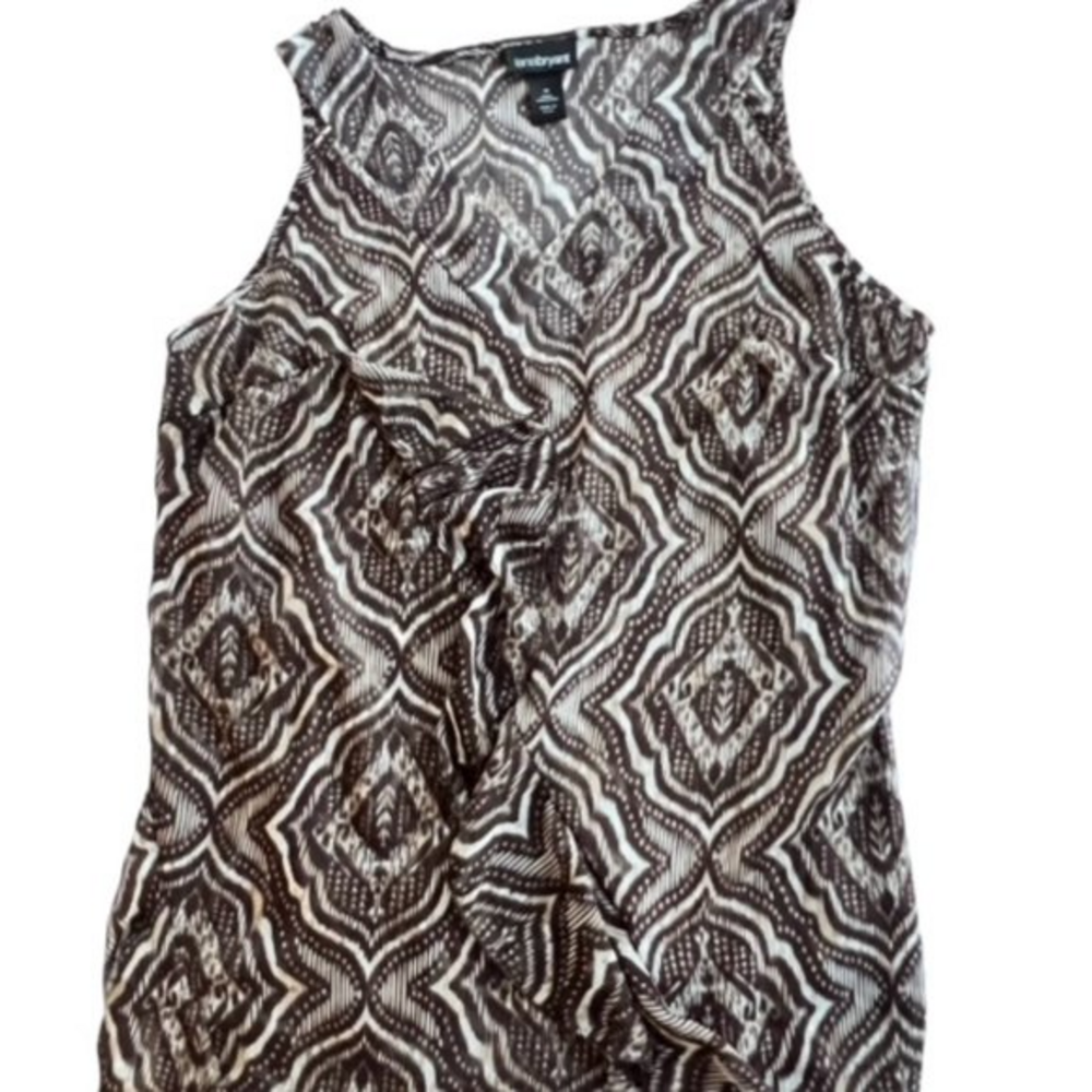 Lane Bryant Womens Black Brown White Sheer Sleeveless Blouse Size 16 Ruffled‎